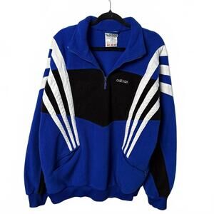 Vintage 80s Adidas Embroidered Spellout 1/4 Zip Fleece XL